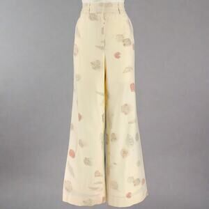 ALEJANDRA ALONSO ROJAS Size M Cream Natural Wool Leaves Print Zip Casual Pants